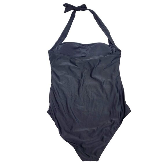 Black Halter One-Piece Swimsuit  Ruched Front Design & Tie Closure Size XL - Picture 2 of 9
